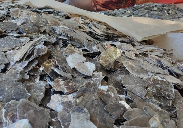 Pile of mica on a tarp at a sorting site in Madagascar